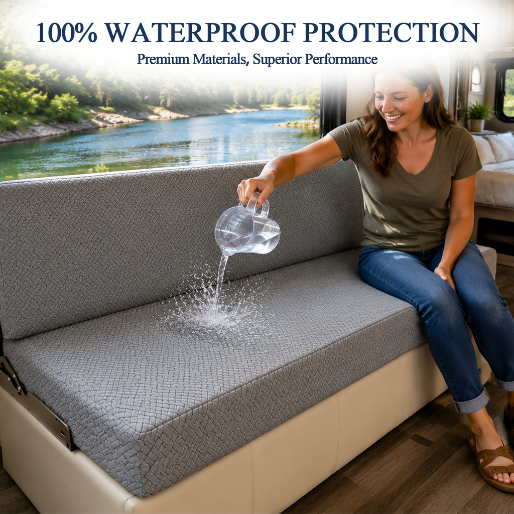JUIN Waterproof RV Couch Cover: 2 PCS Camper Cover for Jackknife Sofa Gray
