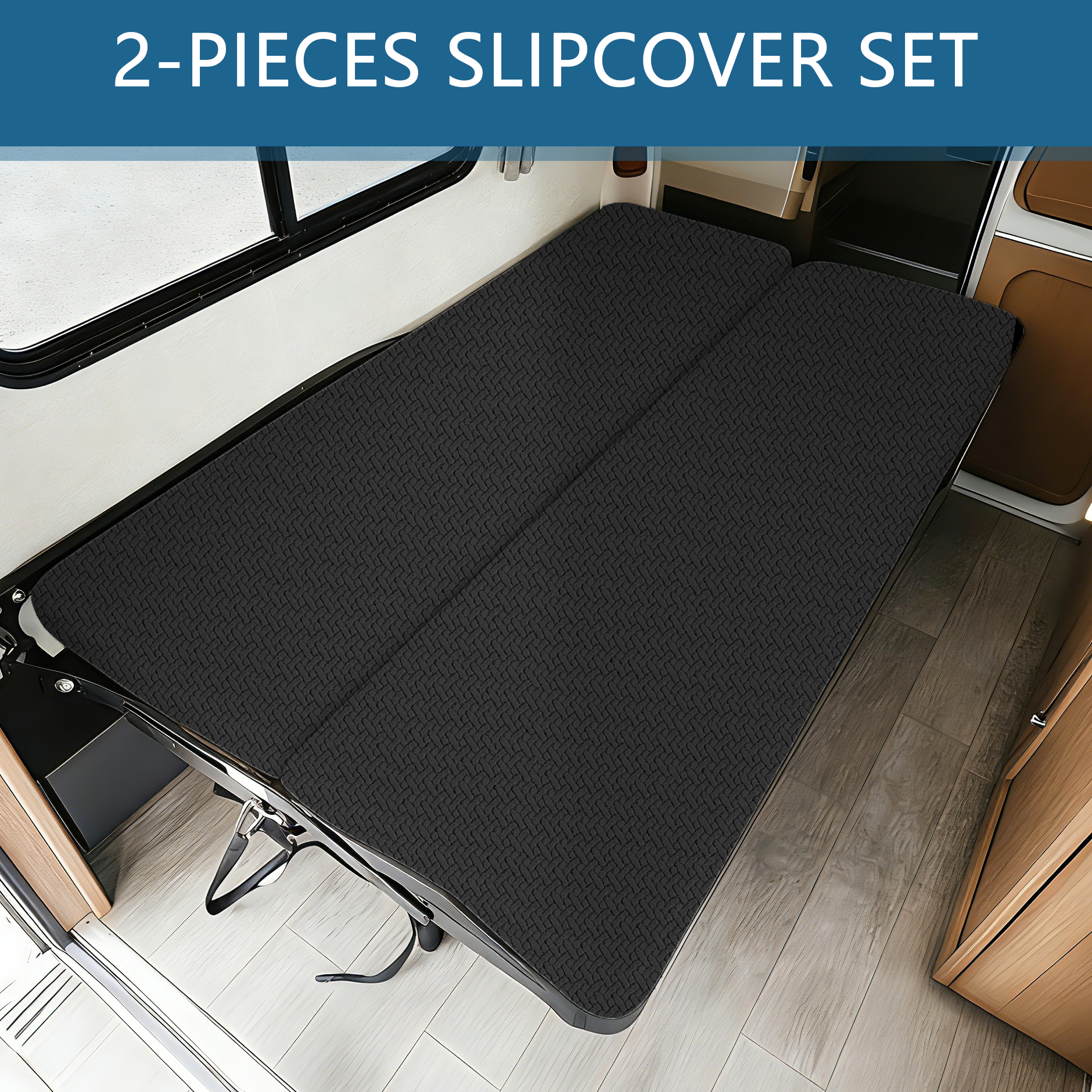 JUIN RV Couch Cover: 2 PCS Camper Couch Cover for Jackknife Sofa Bed Black