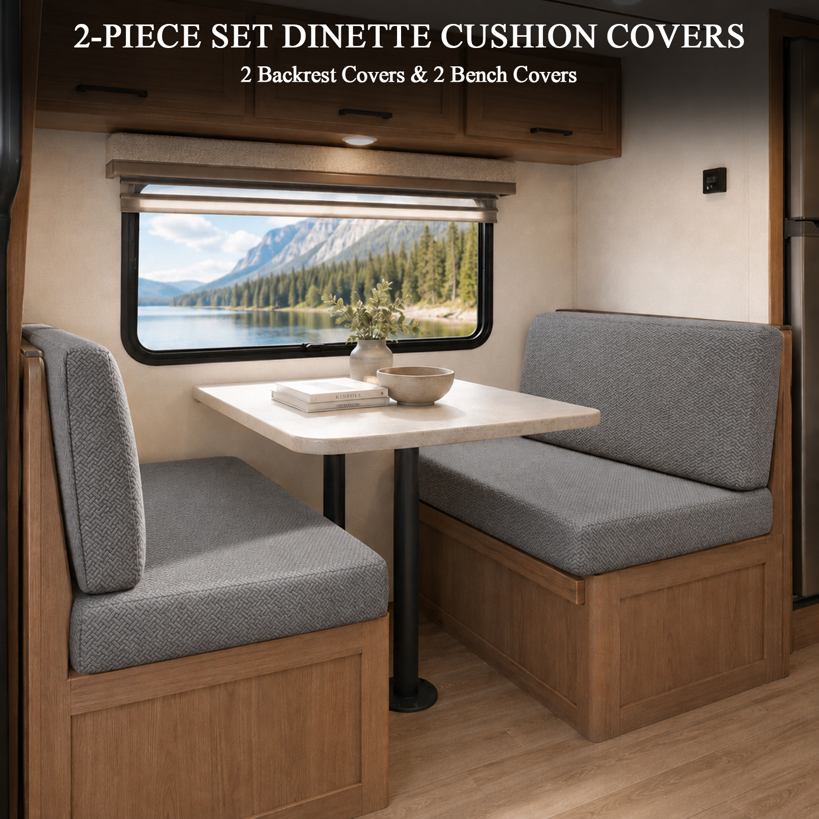 JUIN Waterproof RV Dinette Cushion Covers: 2 Set Camper Seat Cover Gray