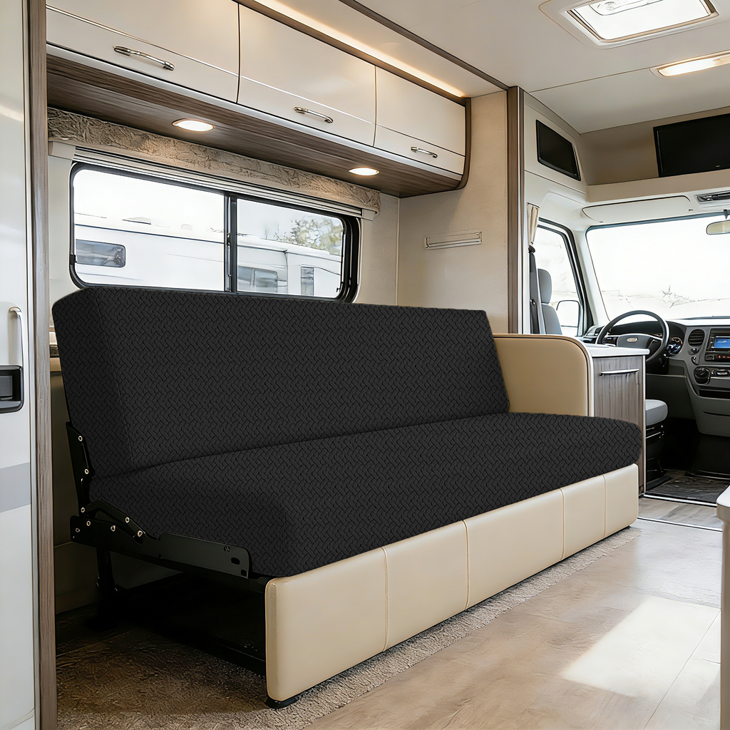 JUIN RV Couch Cover: 2 PCS Camper Couch Cover for Jackknife Sofa Bed Black