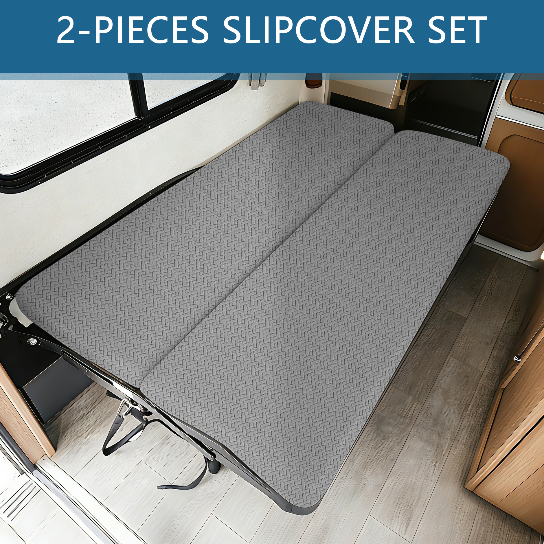 JUIN RV Couch Cover: 2 PCS Camper Couch Cover for Jackknife Sofa Bed Gray