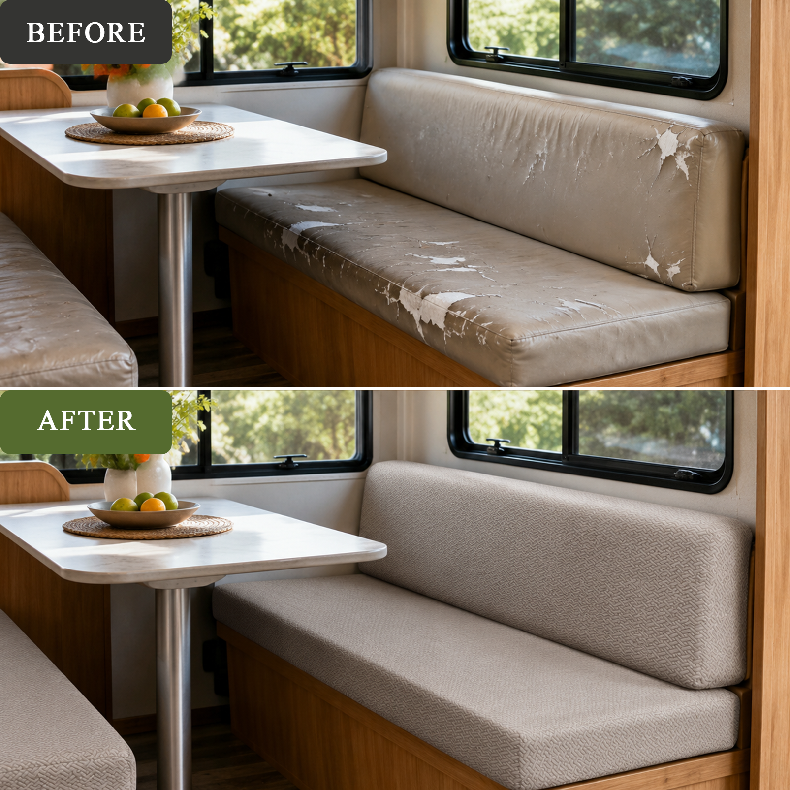 JUIN Waterproof RV Dinette Cushion Covers: 2 Set Camper Seat Cover Khaki