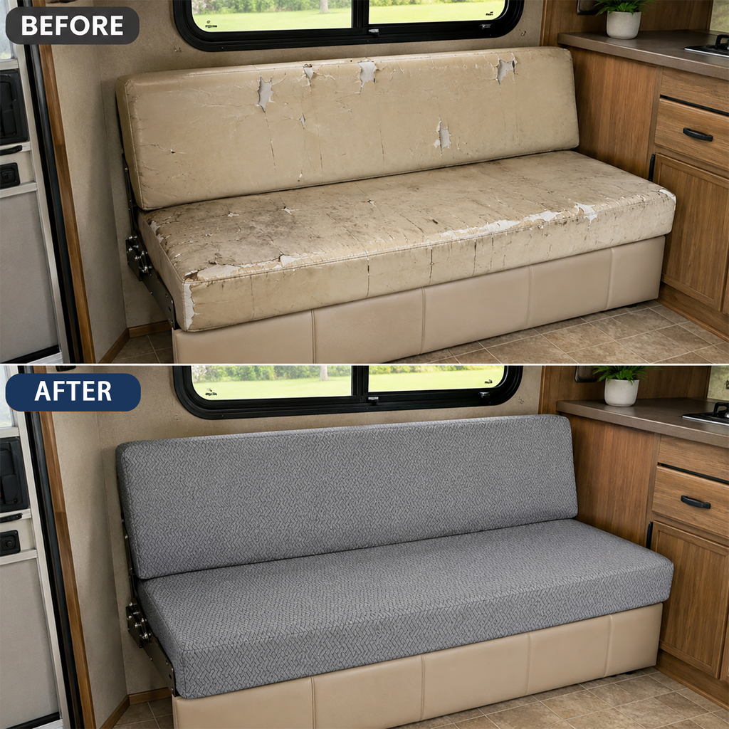 JUIN Waterproof RV Couch Cover: 2 PCS Camper Cover for Jackknife Sofa Gray