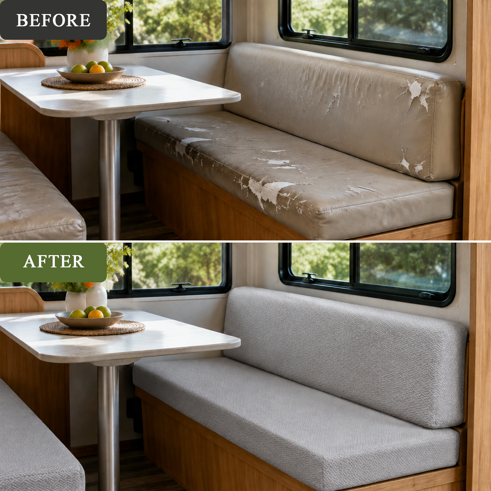 JUIN Waterproof RV Dinette Cushion Covers: 2 Set Camper Seat Cover Gray
