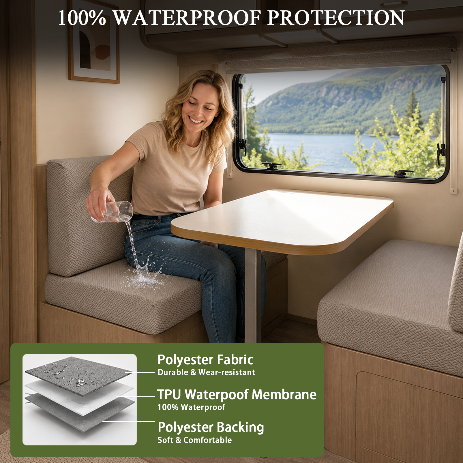 JUIN Waterproof RV Dinette Cushion Covers: 2 Set Camper Seat Cover Khaki