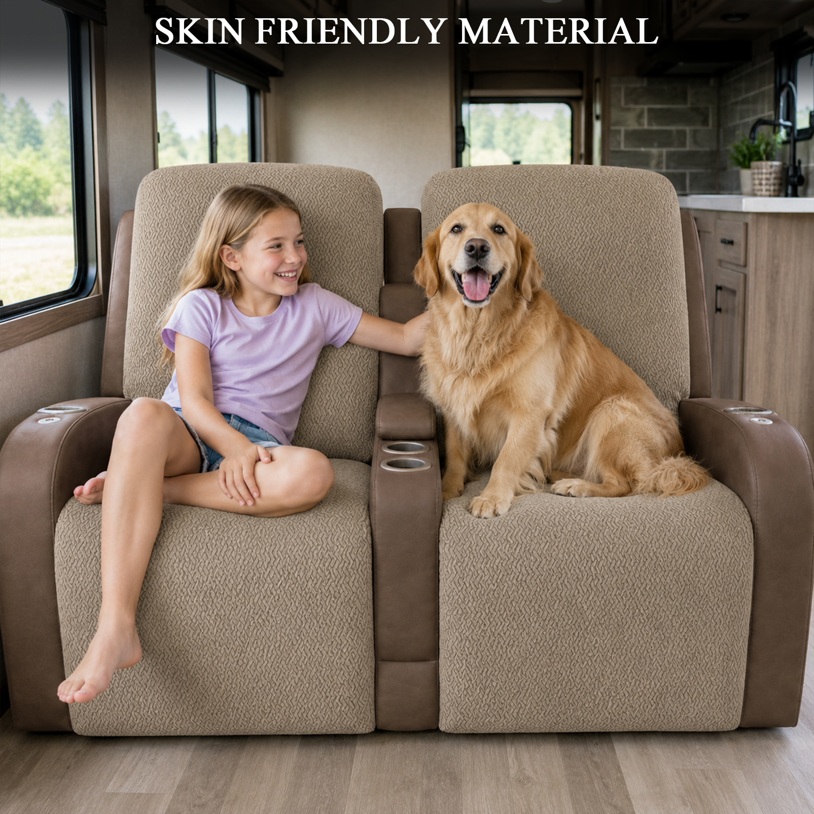JUIN RV Recliner Loveseat Cover Set of 4 for Camper Theater Seating Khaki
