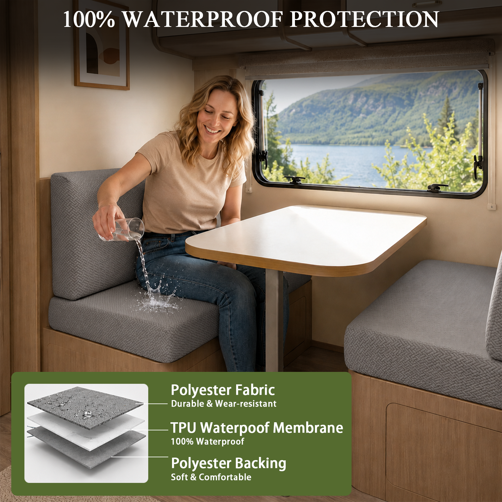 JUIN Waterproof RV Dinette Cushion Covers: 2 Set Camper Seat Cover Gray