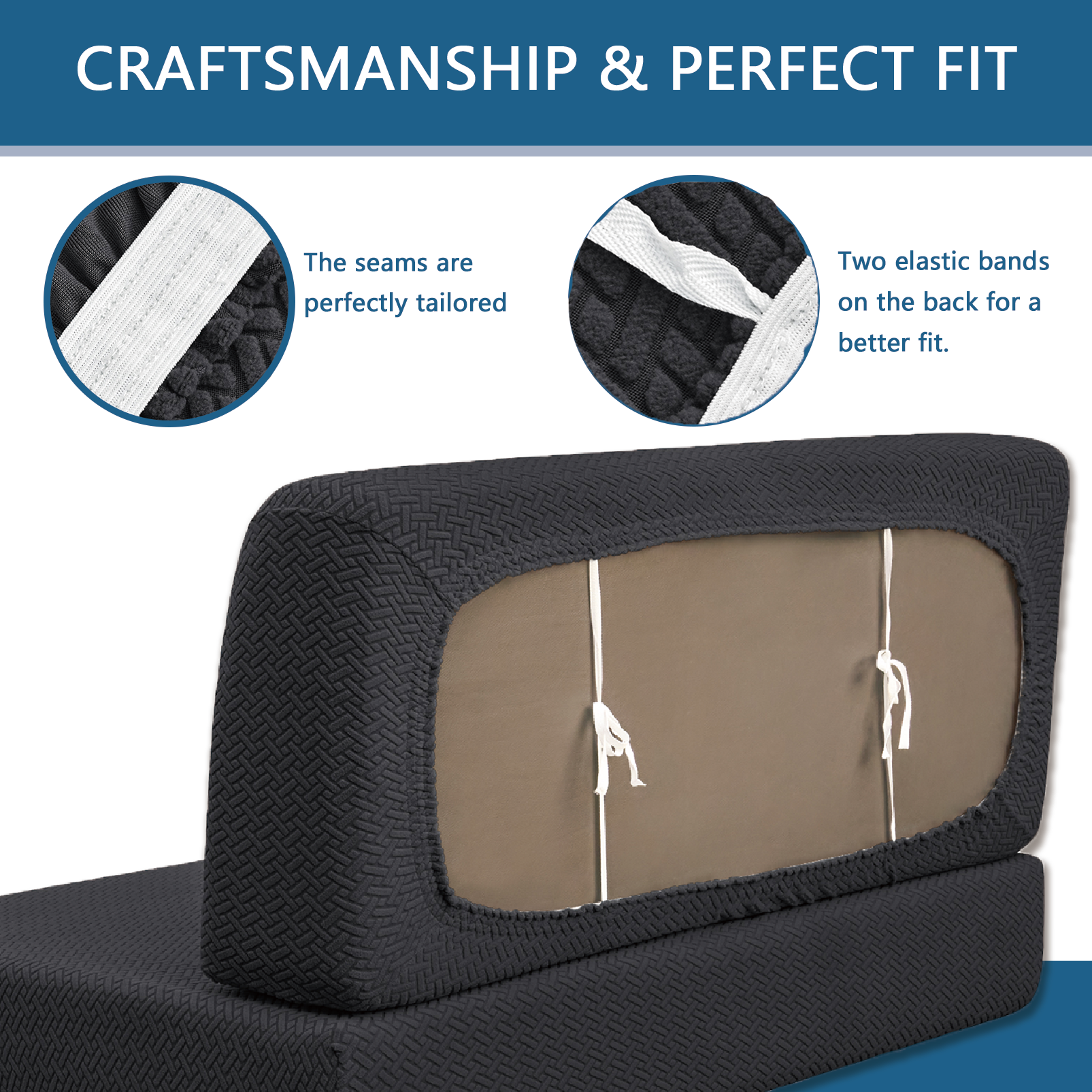 JUIN RV Couch Cover: 2 PCS Camper Couch Cover for Jackknife Sofa Bed Black