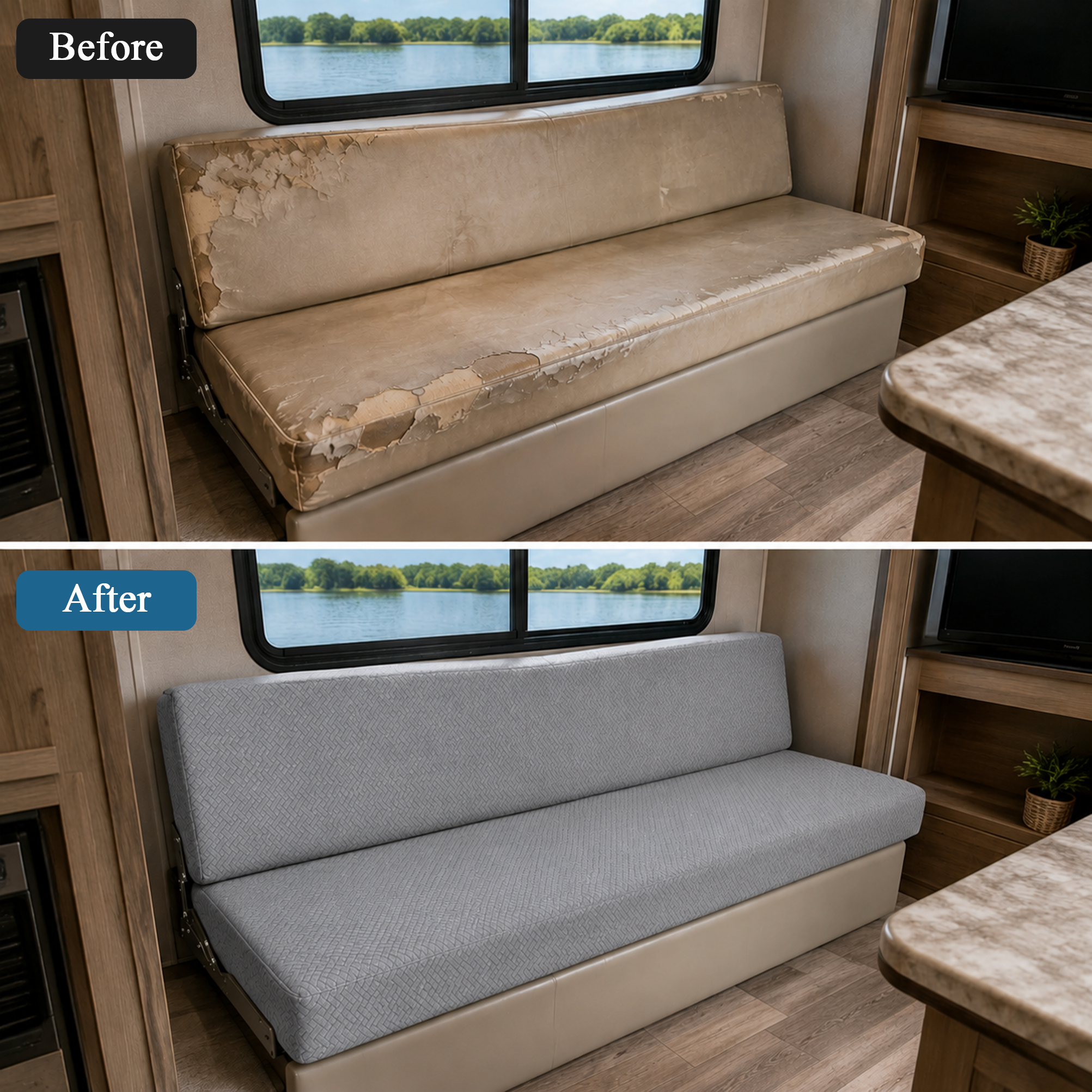 JUIN RV Couch Cover: 2 PCS Camper Couch Cover for Jackknife Sofa Bed Gray