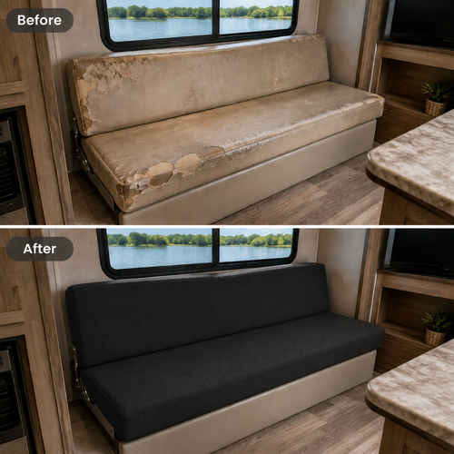 JUIN RV Couch Cover: 2 PCS Camper Couch Cover for Jackknife Sofa Bed Black